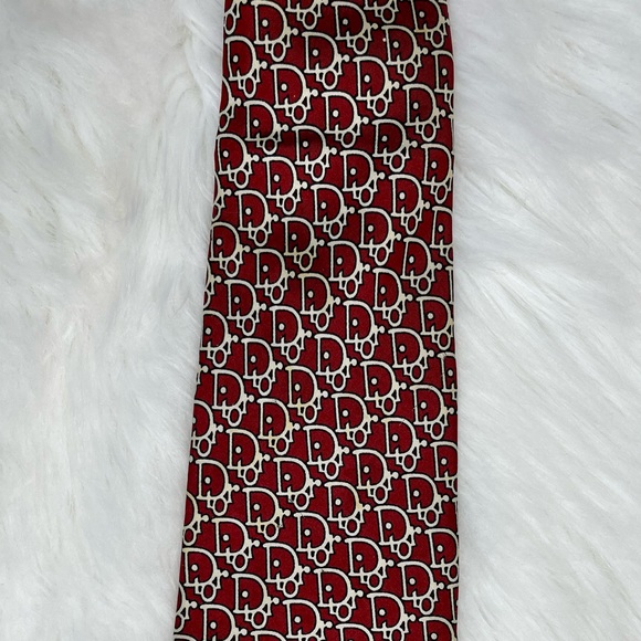 Dior necktie red trotter monogram logo 100% silk - Picture 5 of 8